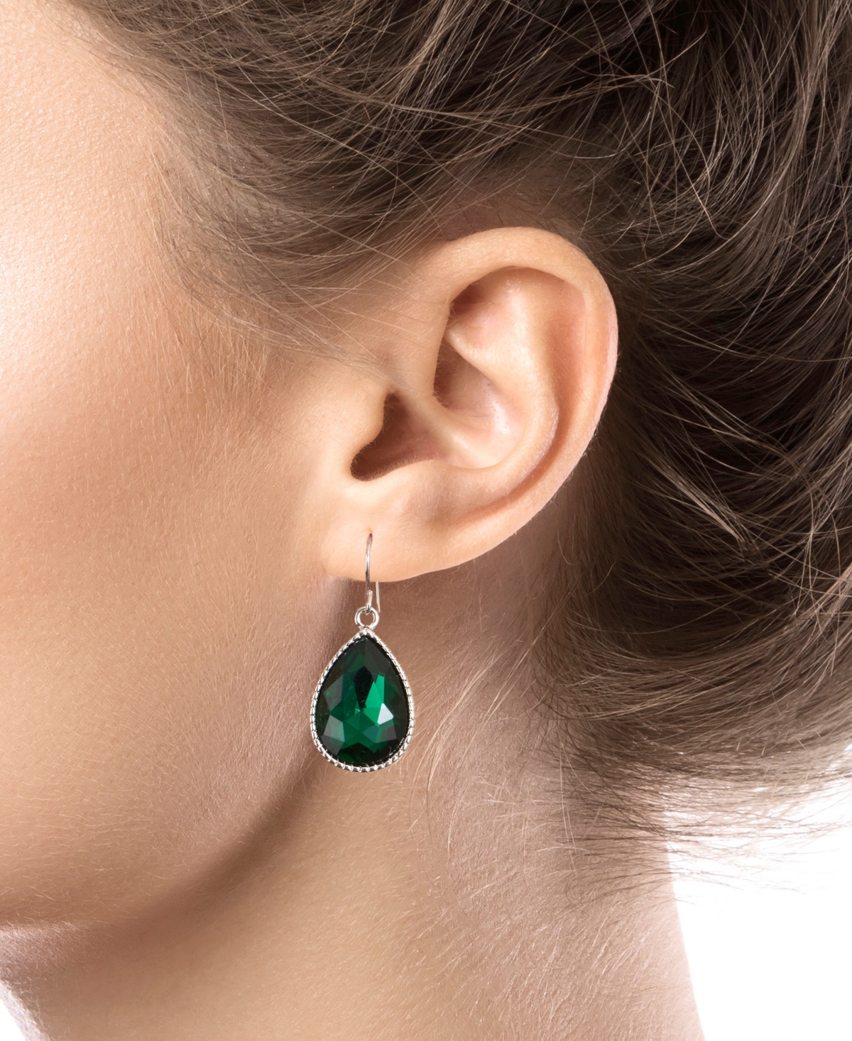 Macy's Pear Shape Crystal Drop Earrings (7/25 ct. t.w.) in Fine Silver Plated Brass
