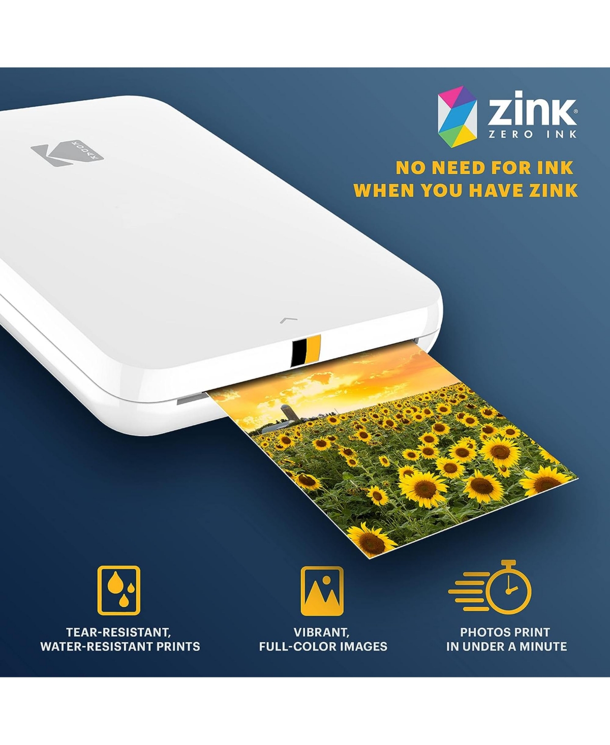 Kodak Step Slim Mobile Color Instant Photo Printer 2" x 3” (White)