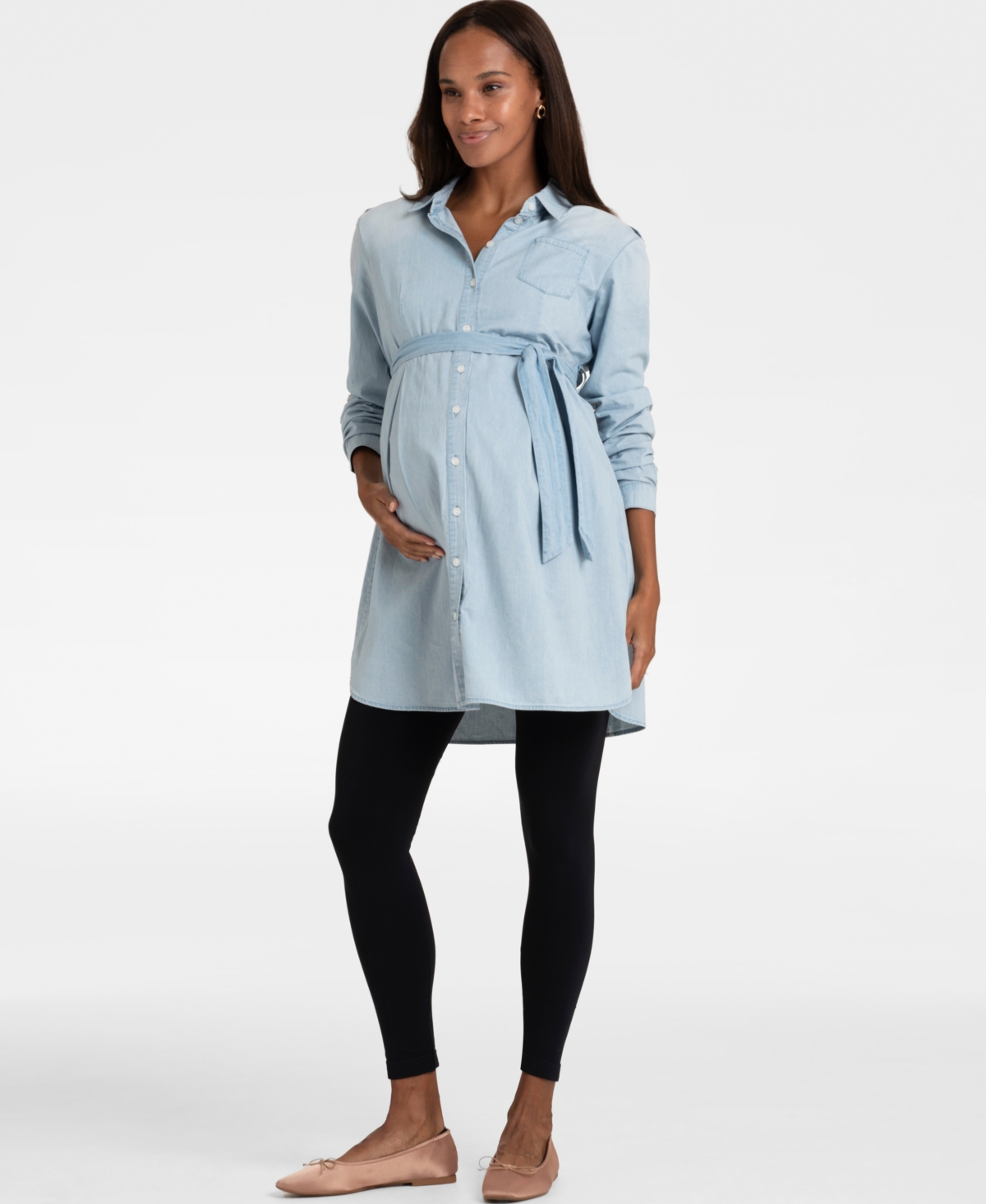 Shop Seraphine Women's Cotton Chambray Belted Maternity Tunic In Denim