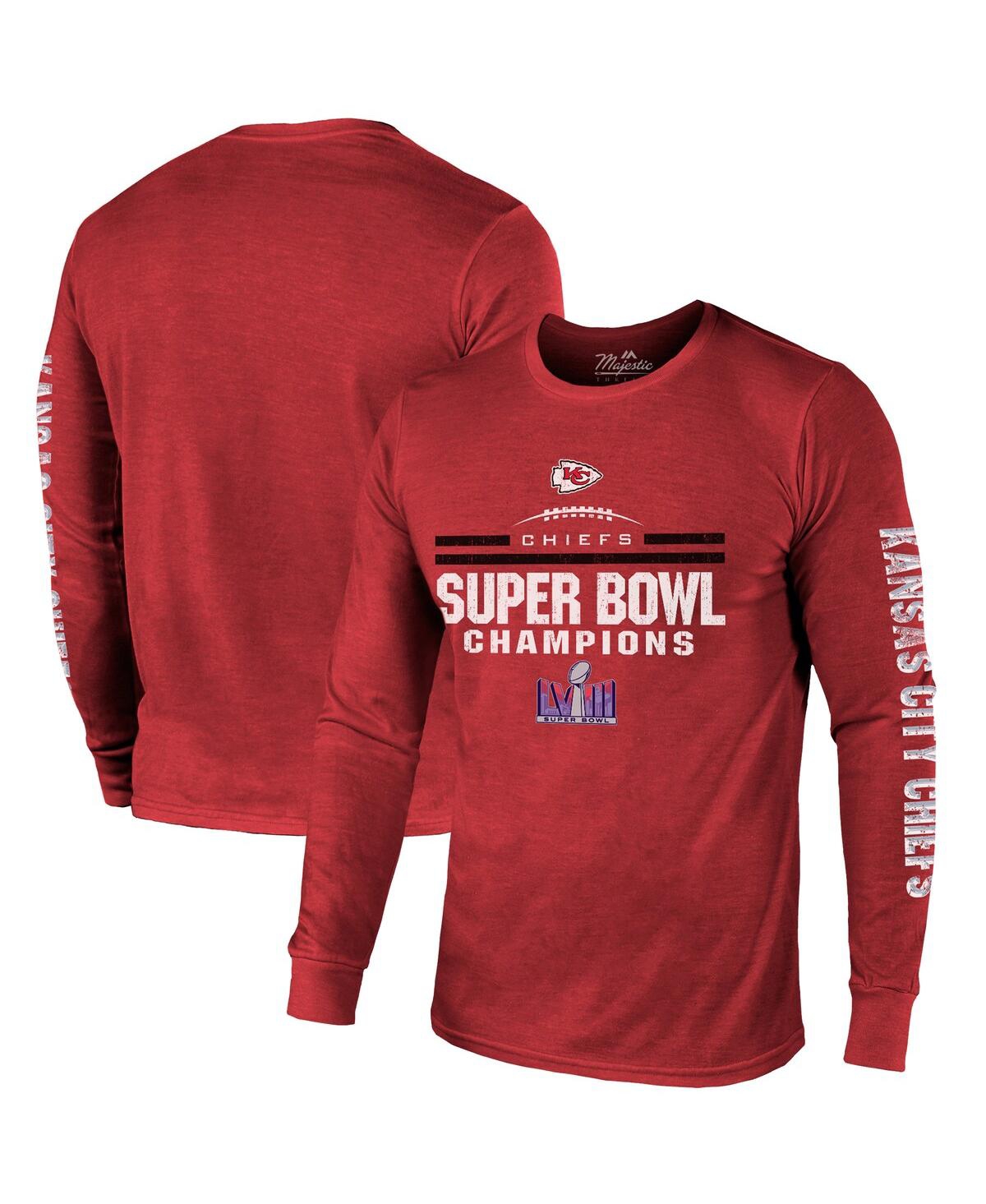 Shop Majestic Men's  Red Kansas City Chiefs Super Bowl Lviii Champions Tri-blend Long Sleeve Hit T-shirt