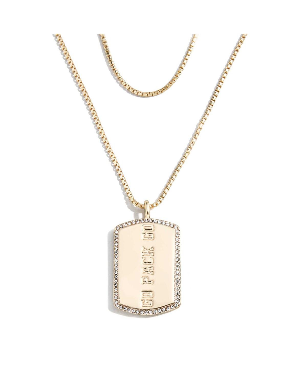 Shop Wear By Erin Andrews Women's  X Baublebar Green Bay Packers Gold Dog Tag Necklace In Gold-tone