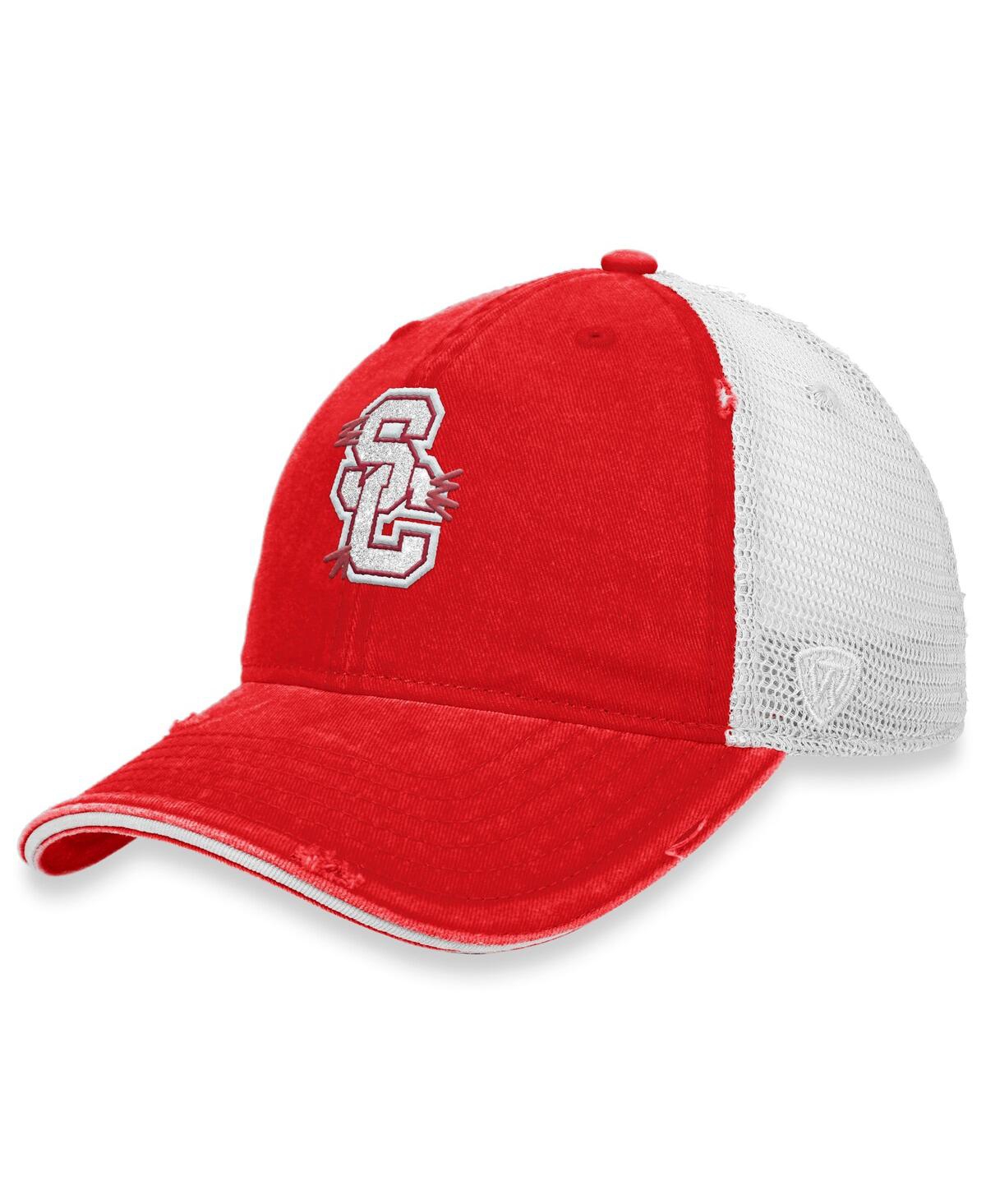 Shop Top Of The World Women's  Cardinal, White Distressed Usc Trojans Radiant Trucker Snapback Hat In Cardinal,white
