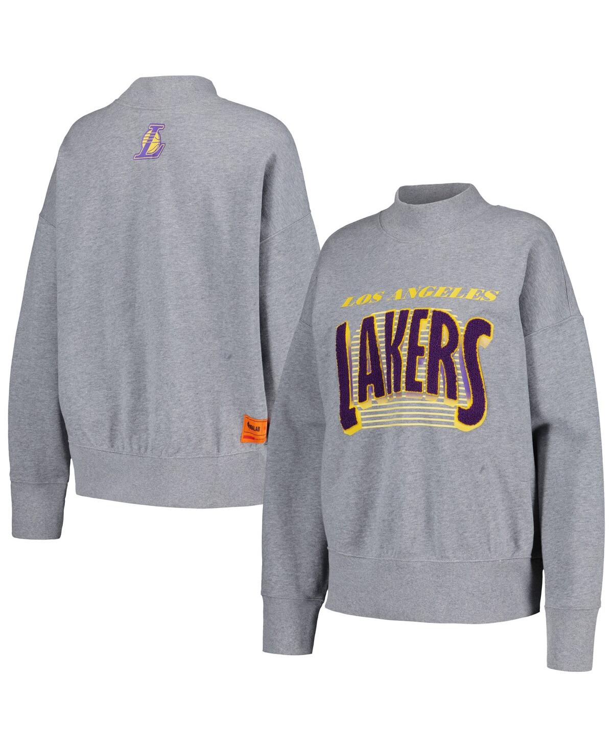 Women's Qore Gray Los Angeles Lakers Oversized Cozy Mock Neck Pullover Sweatshirt - Gray