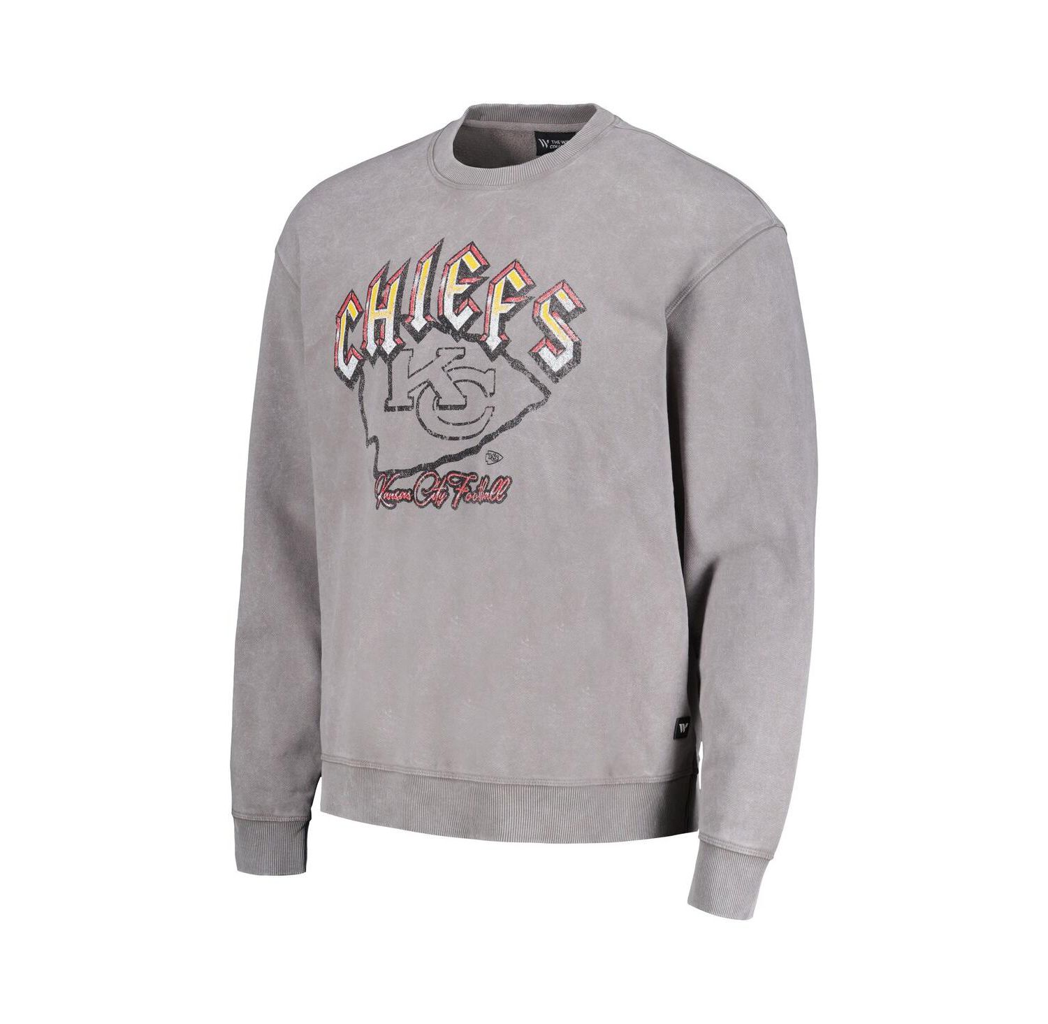 Men's and Women's Gray Distressed Kansas City Chiefs Pullover Sweatshirt