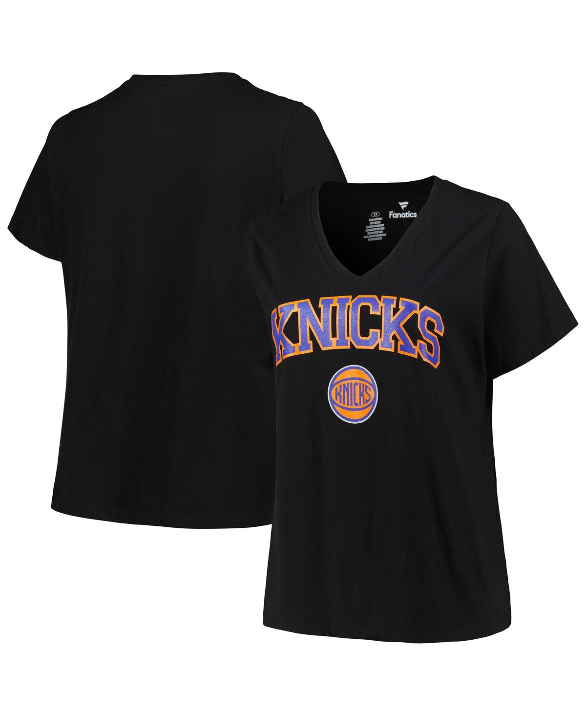 Women's Profile Black New York Knicks Plus Size Arch Over Logo V-Neck T-shirt - Black