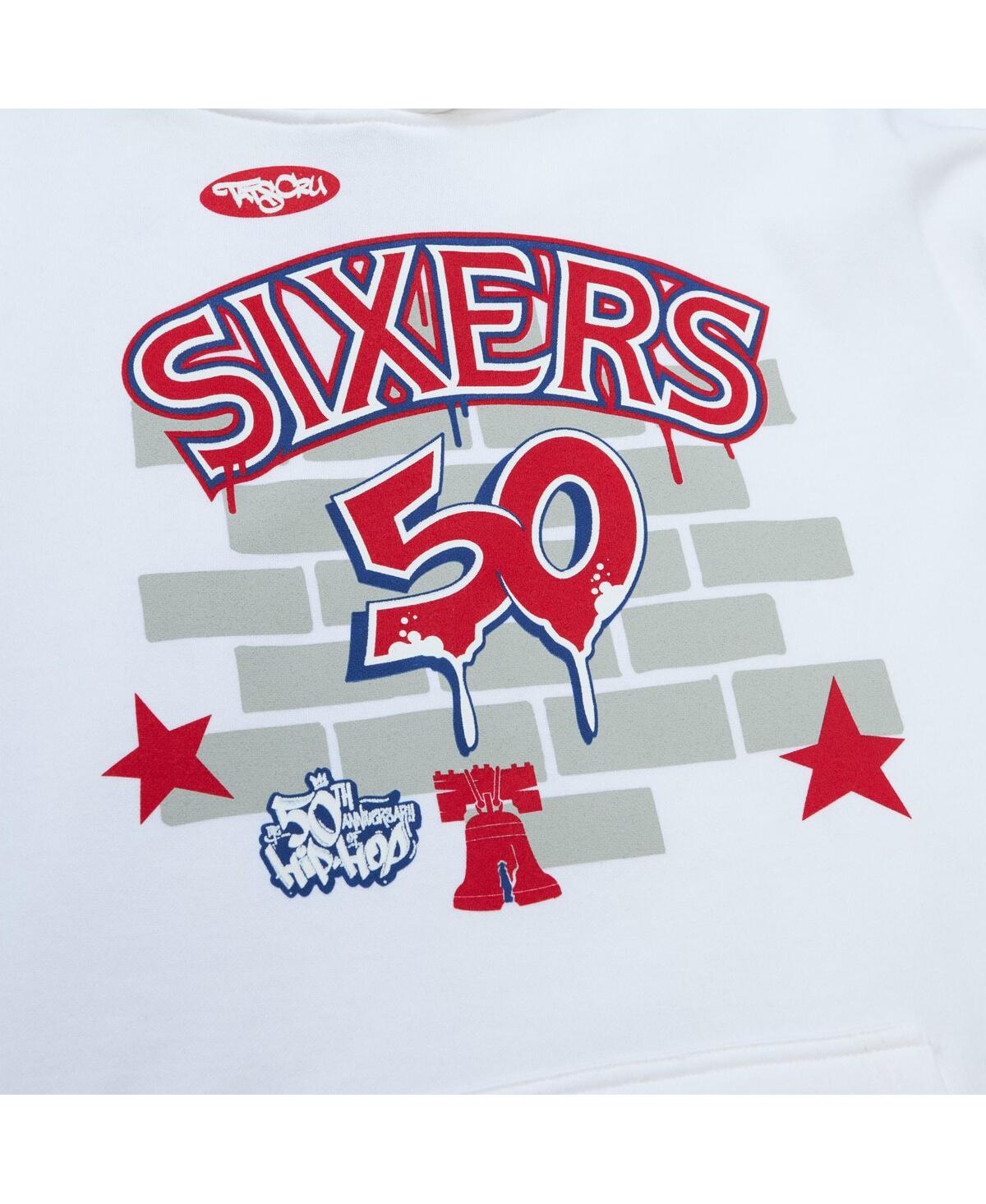 Shop Mitchell & Ness Men's  X Tats Cru White Philadelphia 76ers Hardwood Classics Brick Pullover Hoodie