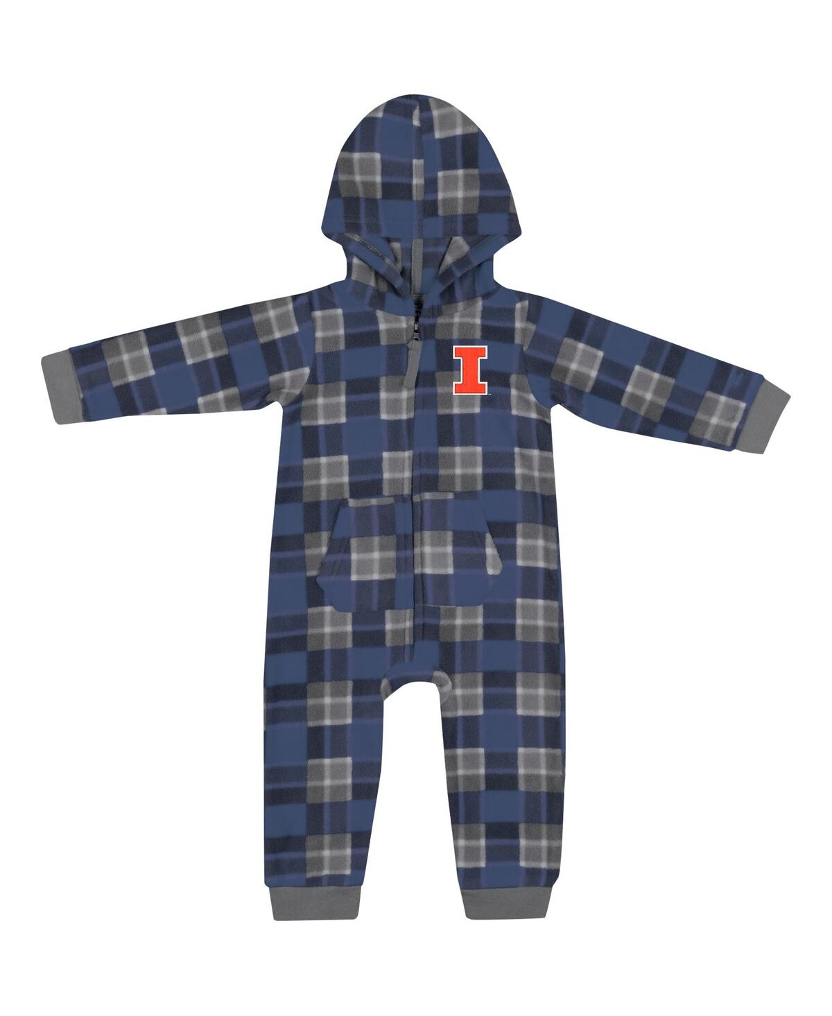 Shop Colosseum Baby Boys And Girls  Navy Illinois Fighting Illini Full-zip Plaid Hoodie Long Sleeve Jumper