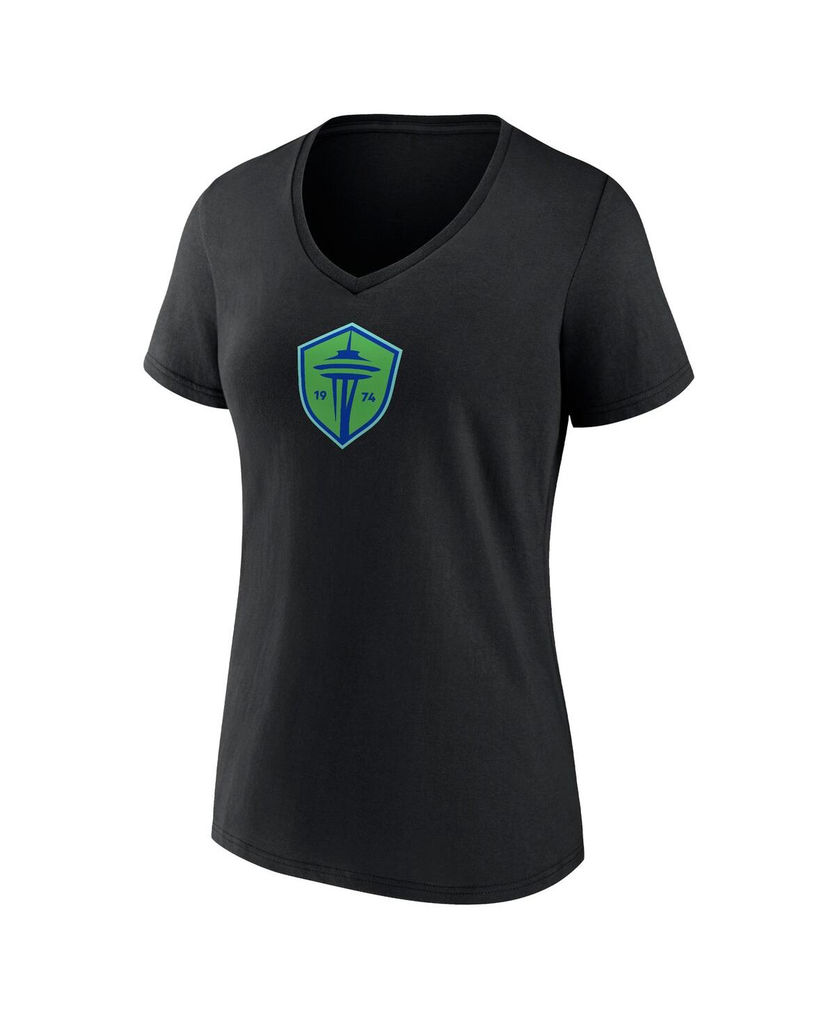 Women's FanaticsSeattle Sounders Fc Primary Logo V-Neck T-shirt - Black