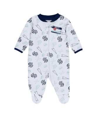 Baby Boys and Girls White Seattle Kraken Sleep and Play Full-Zip Footed Jumper with Bib