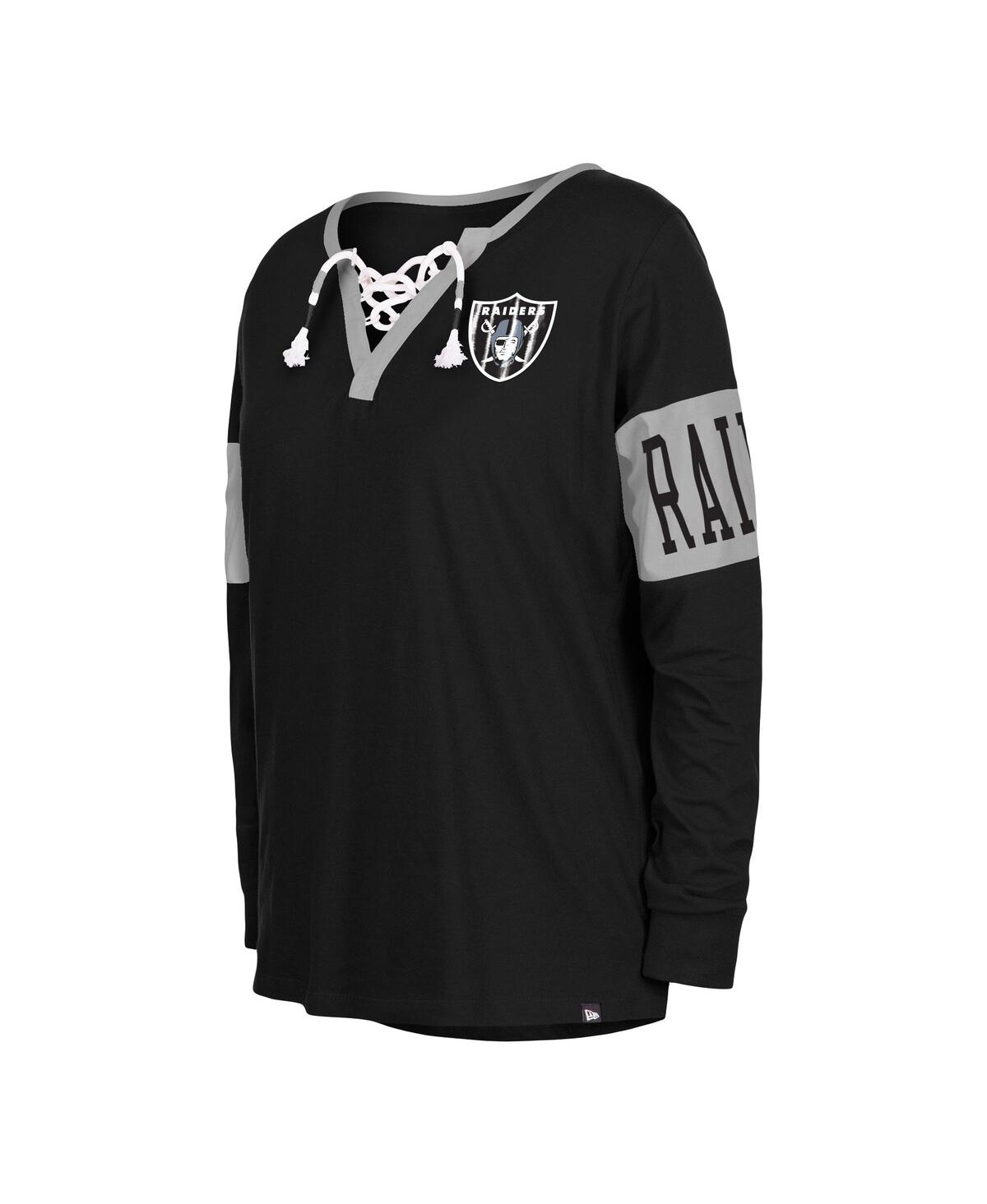 NEW ERA WOMEN'S NEW ERA BLACK LAS VEGAS RAIDERS LACE-UP NOTCH NECK LONG SLEEVE T-SHIRT 