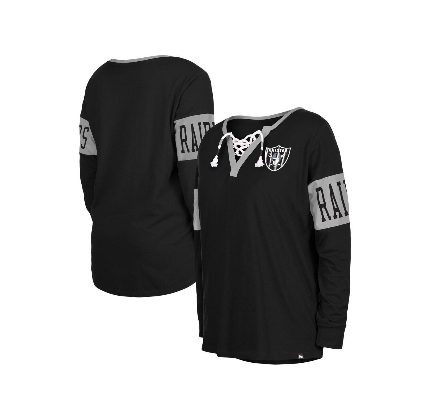 Women's Black Las Vegas Raiders Lace-Up Notch Neck Long Sleeve T-shirt
