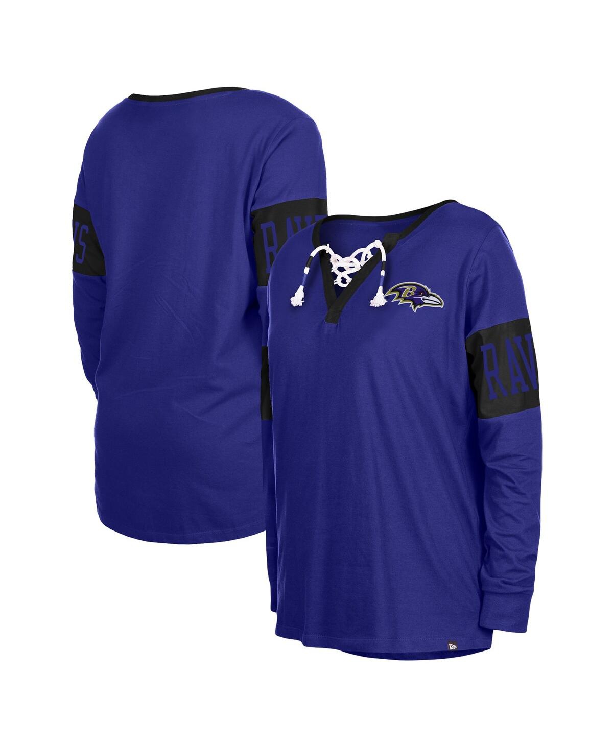 Women's New Era Black Baltimore Ravens Lace-Up Notch Neck Long Sleeve T-shirt - Purple