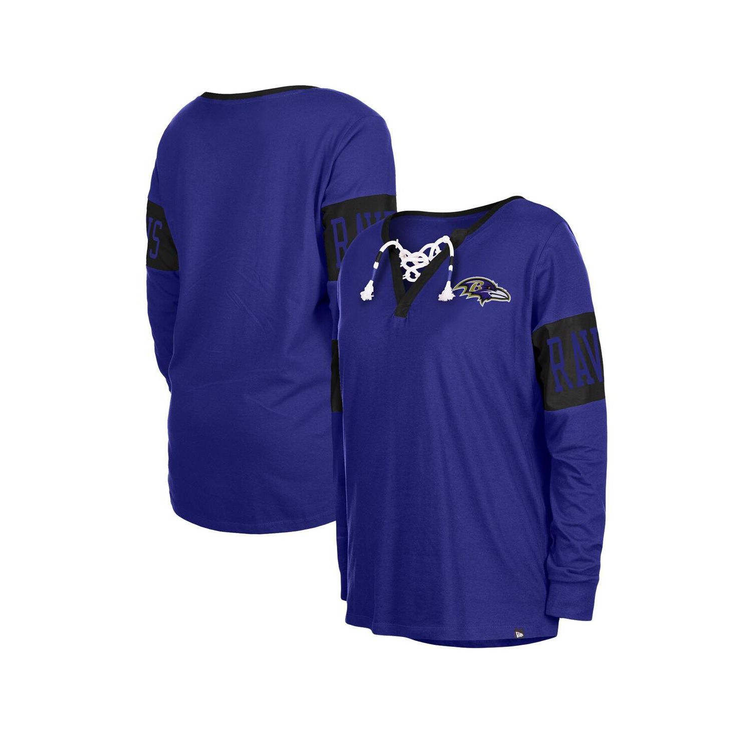 Women's Black Baltimore Ravens Lace-Up Notch Neck Long Sleeve T-shirt