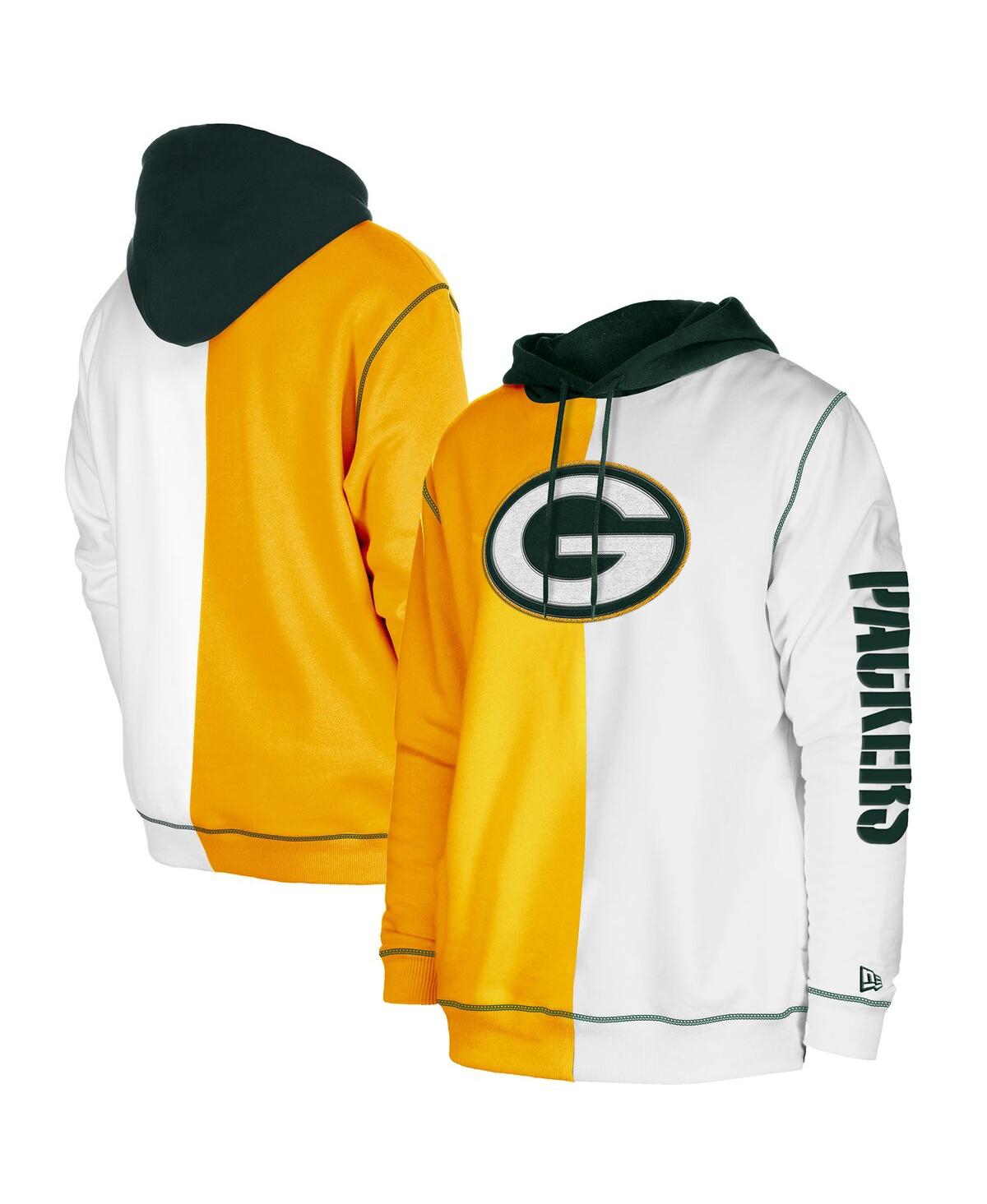 NEW ERA MEN'S NEW ERA GOLD, WHITE GREEN BAY PACKERS THIRD DOWN SPLIT RAGLAN PULLOVER HOODIE 