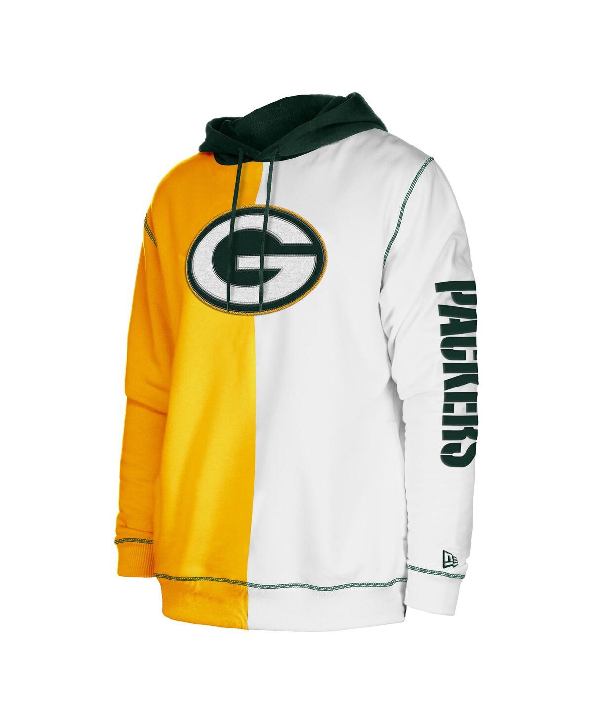 NEW ERA MEN'S NEW ERA GOLD, WHITE GREEN BAY PACKERS THIRD DOWN SPLIT RAGLAN PULLOVER HOODIE 