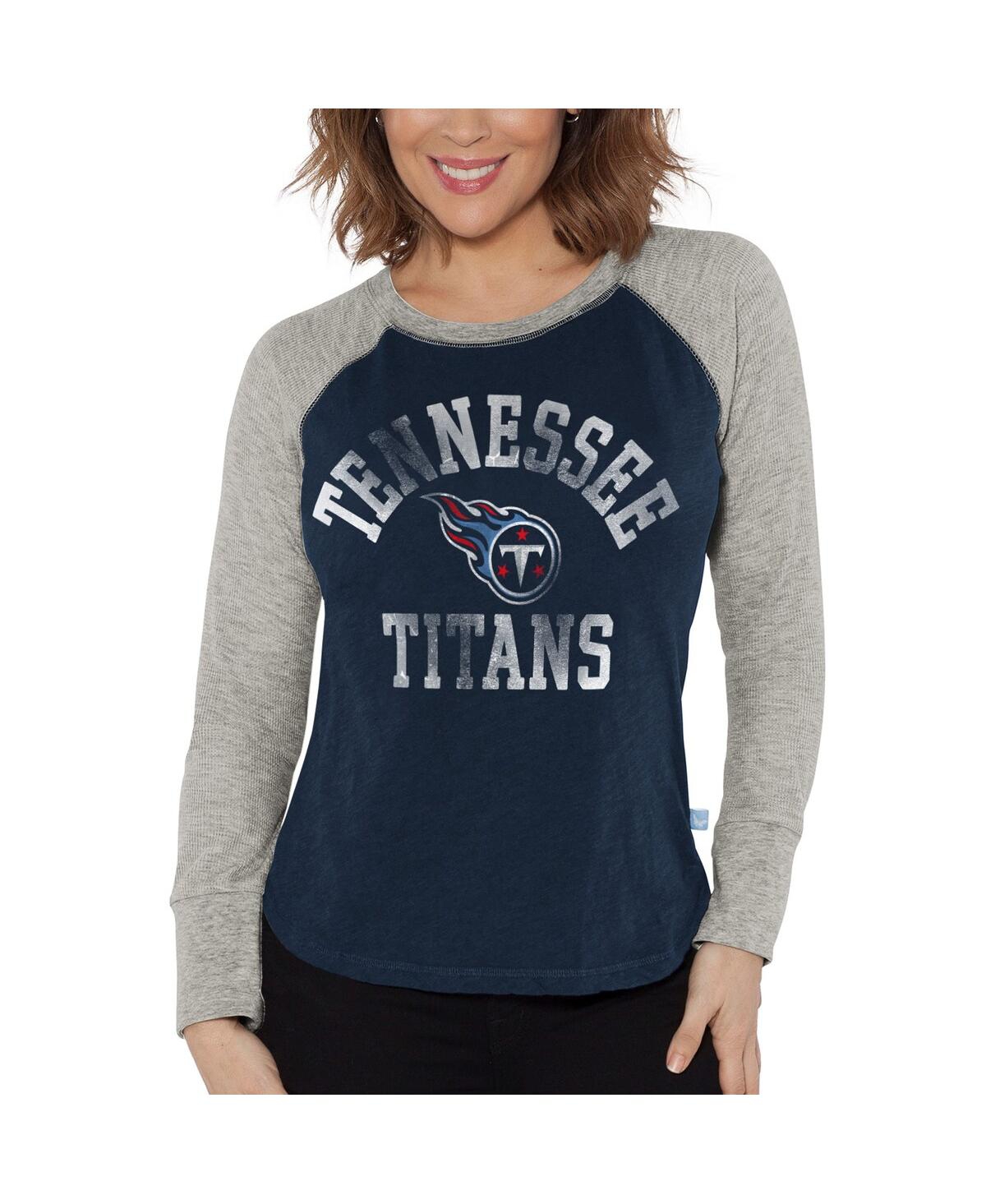 Shop G-iii 4her By Carl Banks Women's  Navy, Heather Gray Distressed Tennessee Titans Waffle Knit Raglan L In Navy,heather Gray