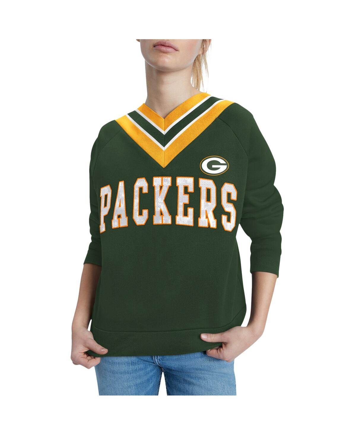 Shop Tommy Hilfiger Women's  Green Green Bay Packers Heidi Raglan V-neck Sweater