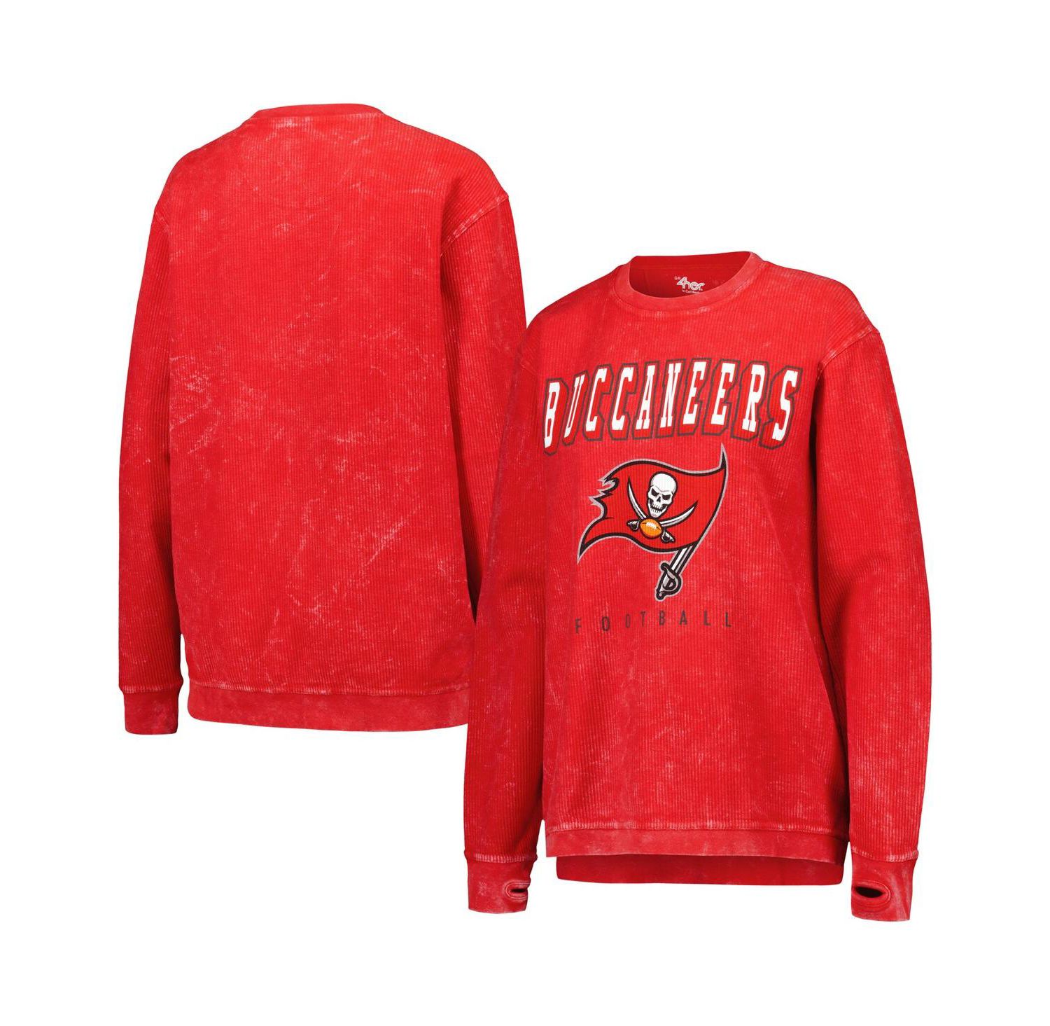 Women's Red Distressed Tampa Bay Buccaneers Comfy Cord Pullover Sweatshirt