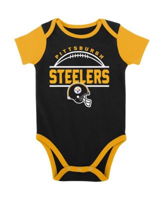 Baby Boys and Girls Black, Gold Pittsburgh Steelers Home Field Advantage Three-Piece Bodysuit, Bib and Booties Set