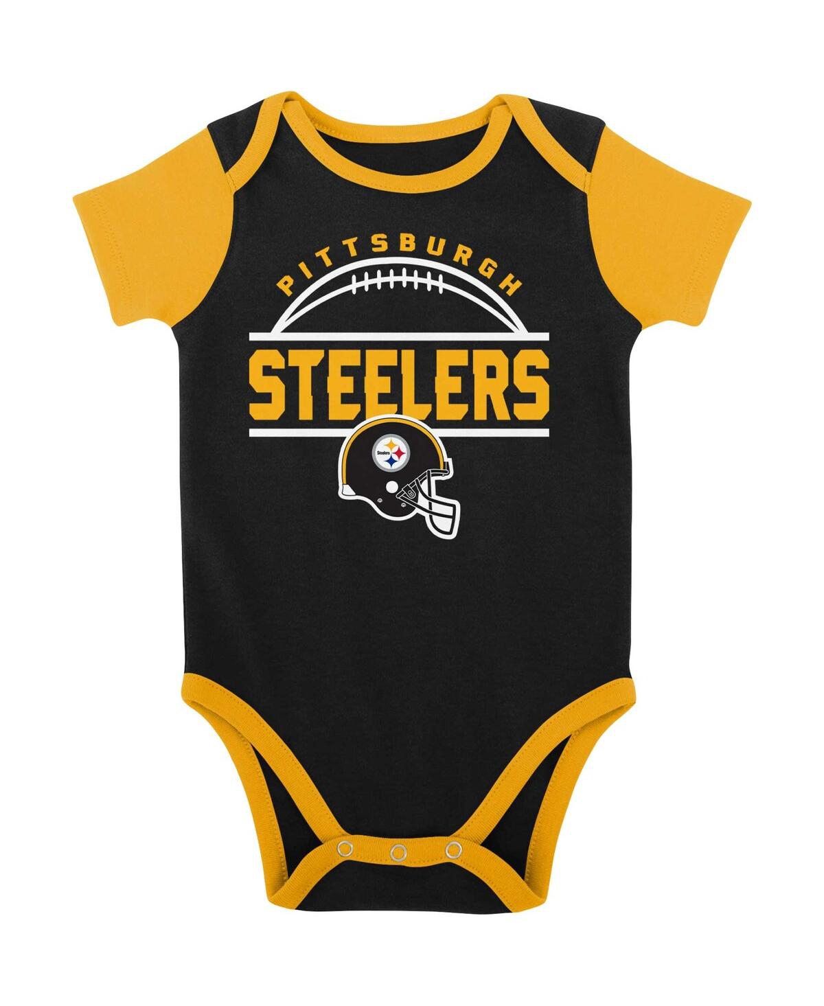 Shop Outerstuff Baby Boys And Girls Black, Gold Pittsburgh Steelers Home Field Advantage Three-piece Bodysuit, Bib A In Black,gold