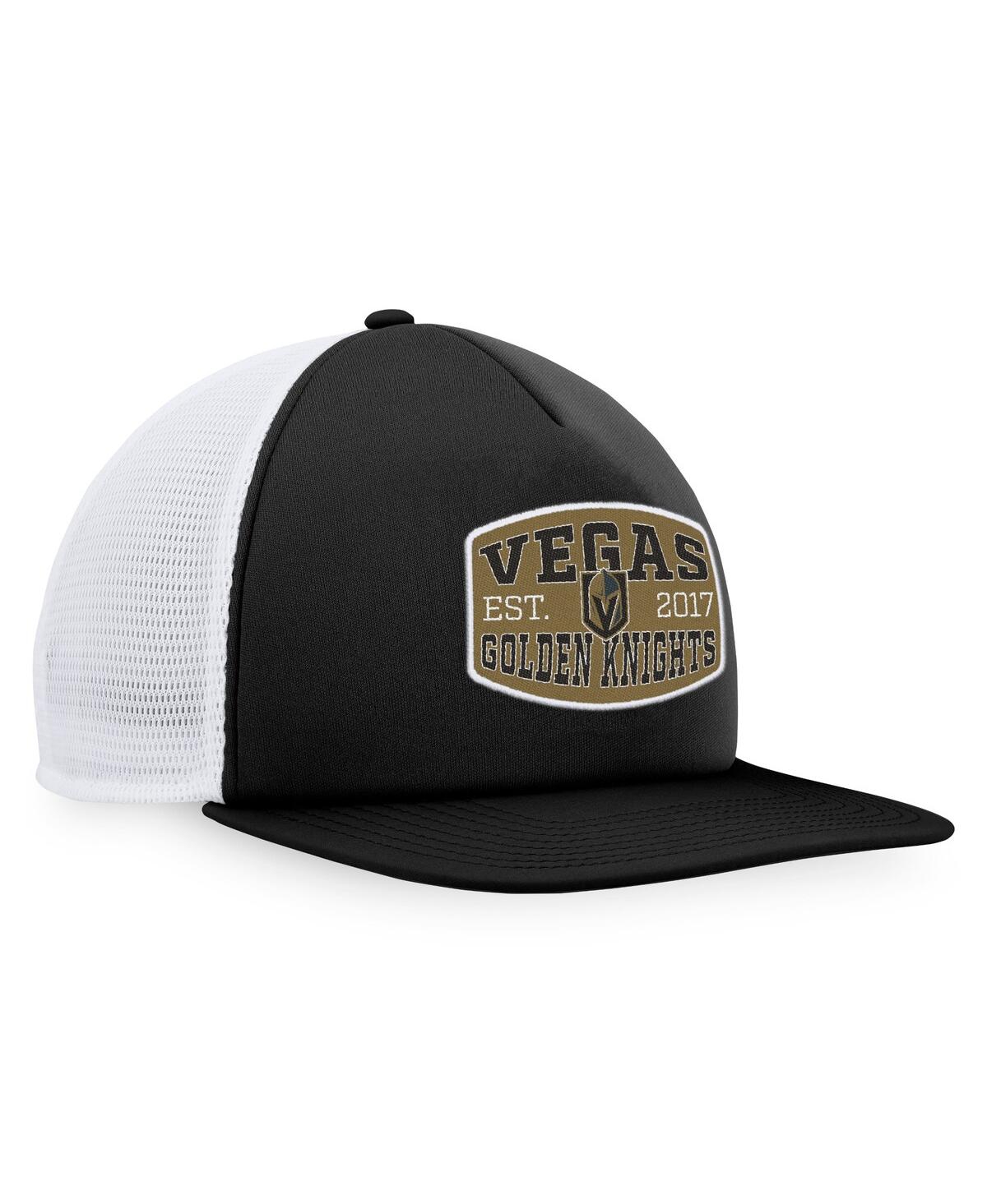 Fanatics Branded Black/white Vegas Golden Knights Foam Front Patch Trucker Snapback Hat In Black,white