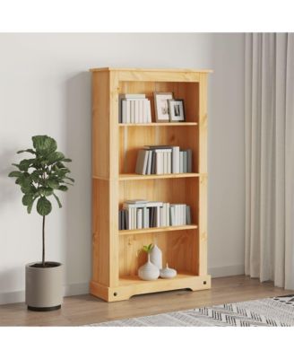 Medium Rectangular Bookcase in Solid Waxed Pinewood with Open Shelving