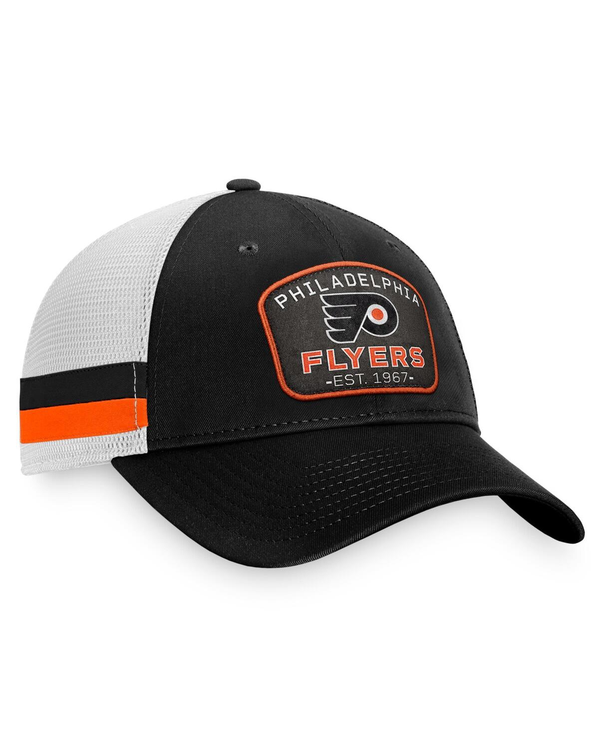 Shop Fanatics Men's  Black, White Philadelphia Flyers Fundamental Striped Trucker Adjustable Hat In Black,white