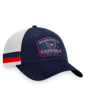 Men's Navy, White Washington Capitals Fundamental Striped Trucker Adjustable Hat