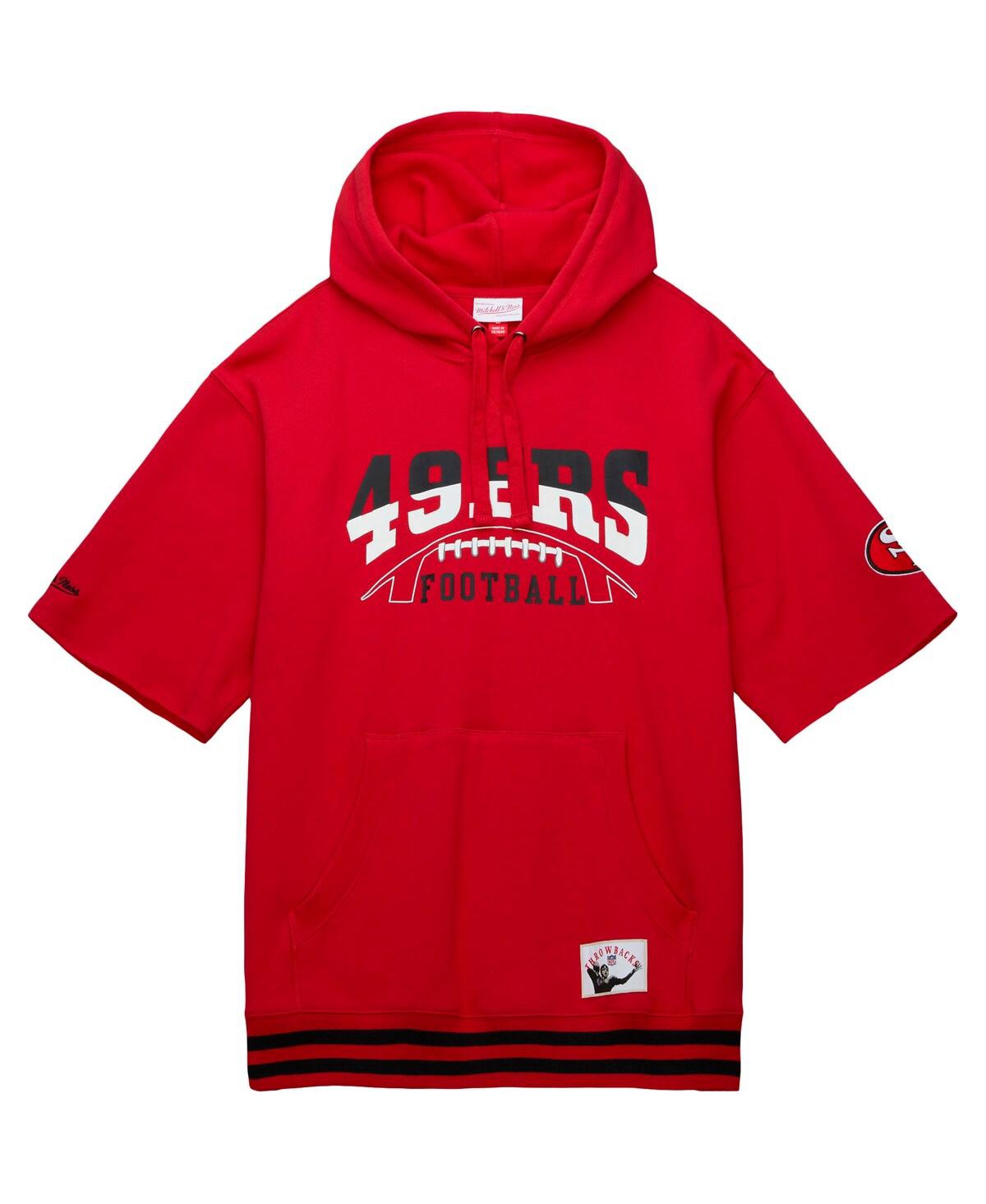 Men's Mitchell & NessSan Francisco 49ers Pre-Game Short Sleeve Pullover Hoodie - Scarlet