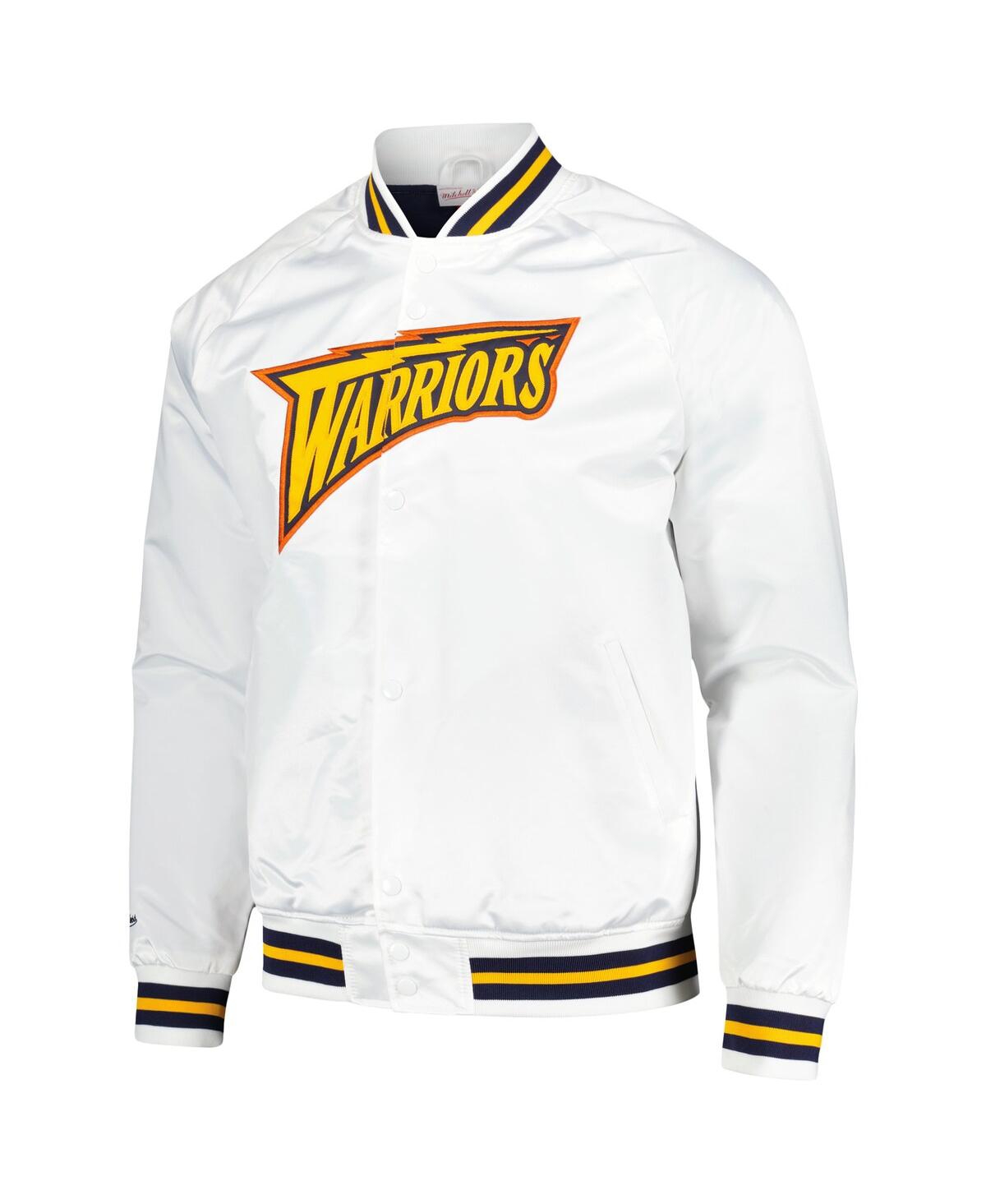 Men's Mitchell & NessGolden State Warriors Hardwood Classics Throwback Wordmark Raglan Full-Snap Jacket - White