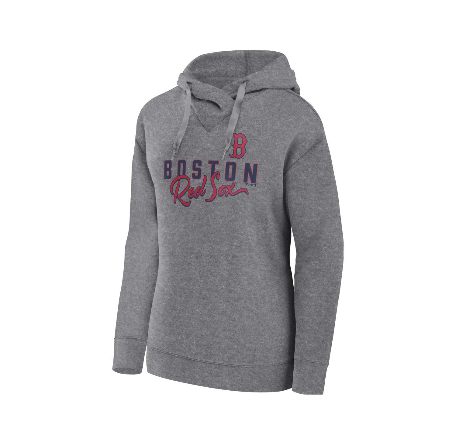 Women's Heather Gray Boston Red Sox Script Favorite Lightweight Fitted Pullover Hoodie