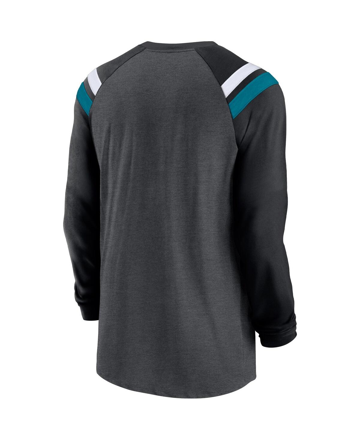 Men's Nike Heathered Charcoal, Black Jacksonville Jaguars Tri-Blend Raglan Athletic Long Sleeve Fashion T-shirt