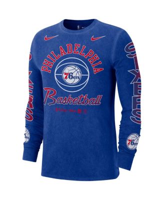 Men's Royal Distressed Philadelphia 76ers Courtside Retro Elevated Long Sleeve T-shirt