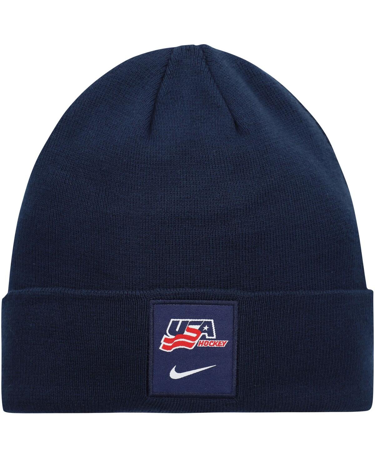 Shop Nike Men's  Navy Usa Hockey Logo Cuffed Knit Hat