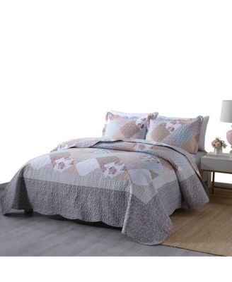 3 Piece Quilt Bedspread Set Bedding Coverlet Set B75 - King