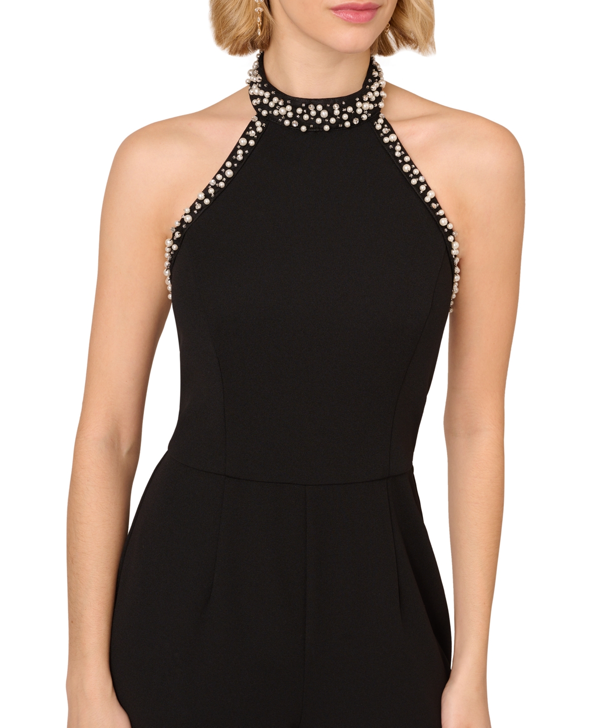 Shop Adrianna Papell Petite Embellished Wide-leg Jumpsuit In Black