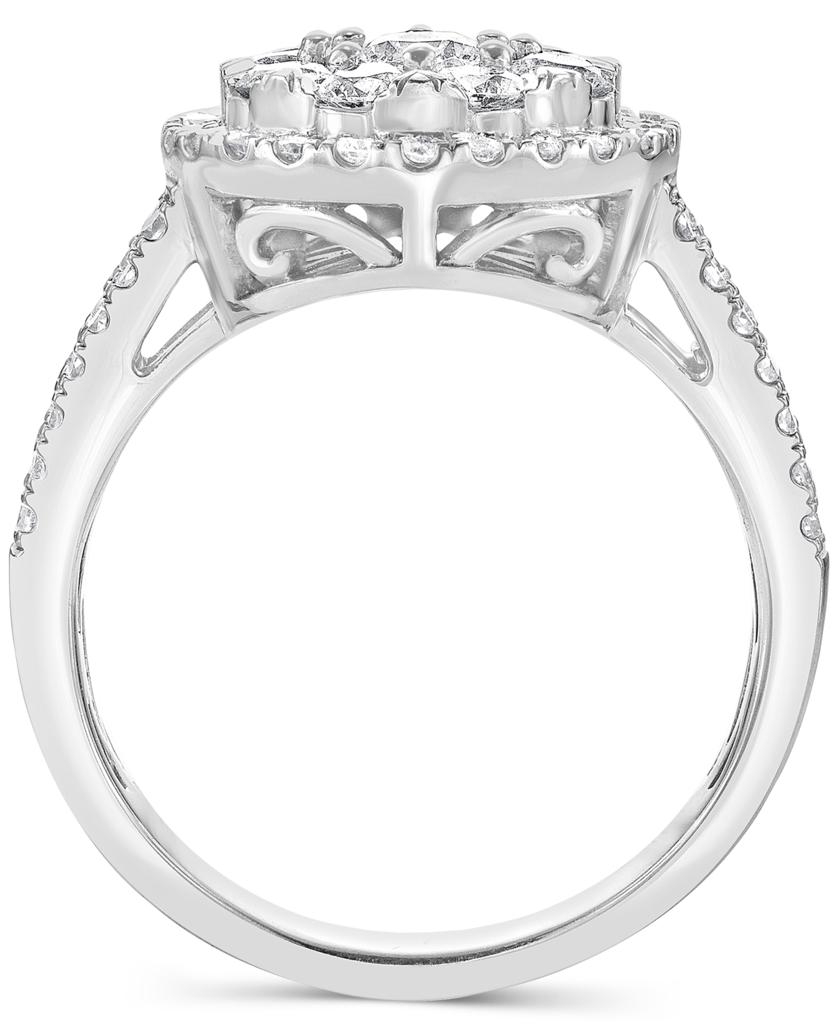 Shop Macy's Diamond Halo Cluster Engagement Ring (1-1/2 Ct. T.w.) In 14k White Gold