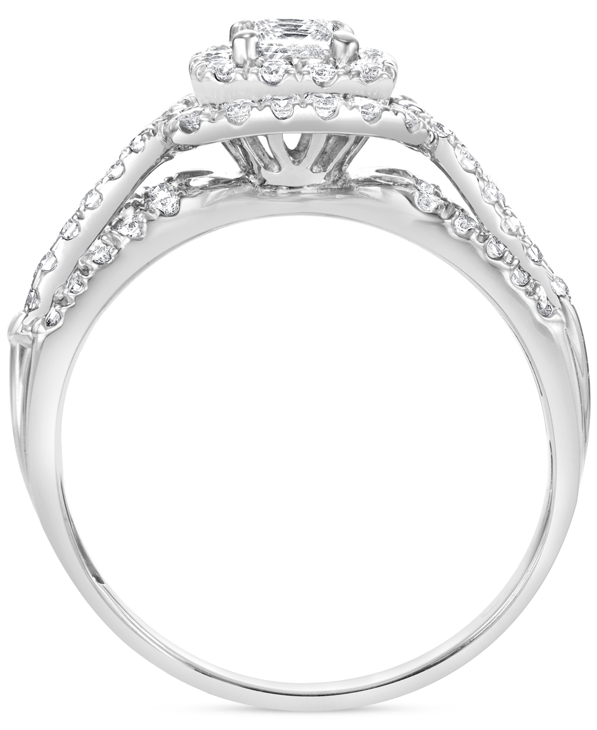 Diamond Princess Double Halo Triple Row Engagement Ring (1 ct. t.w.) in 14k- White Gold