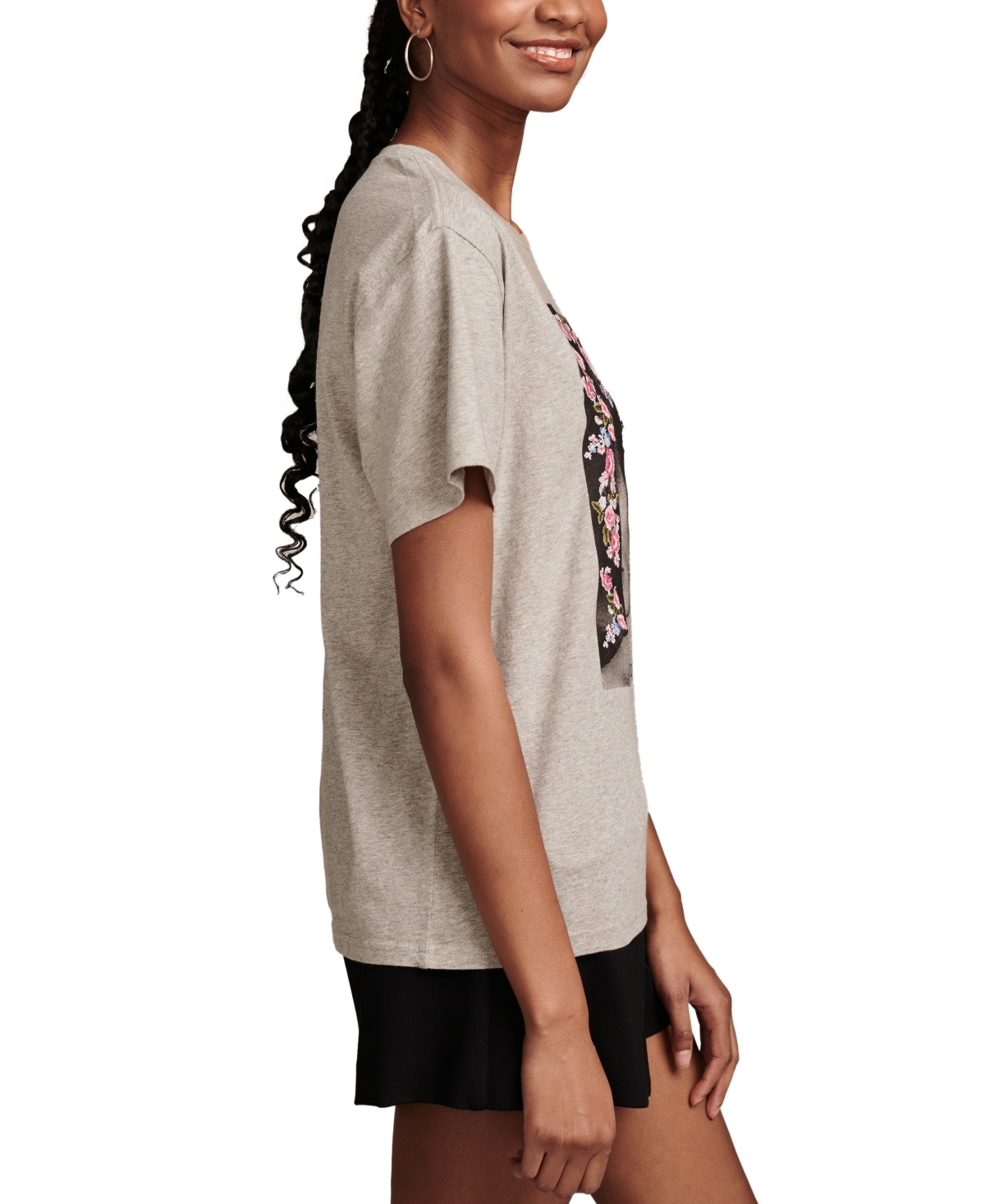 Shop Lucky Brand Women's Floral Bowie Graphic Boyfriend T-shirt In Medium Heather Grey