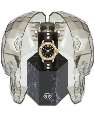 Women's Lady Rock Gold-Tone Studded Black Leather Strap Watch 38mm