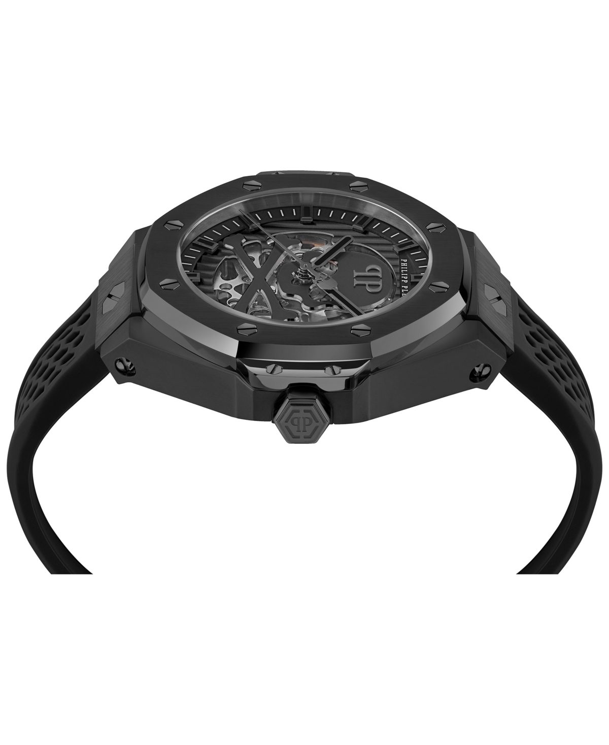 Shop Philipp Plein Men's Automatic Skeleton Royal Black Silicone Strap Watch 46mm