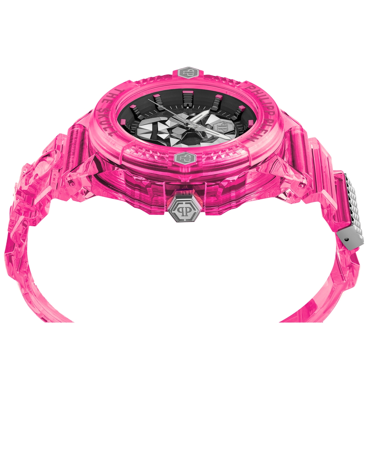 Philipp Plein Unisex The Skull Scuba Duba Pink Silicone Strap Watch 44mm In Pink
