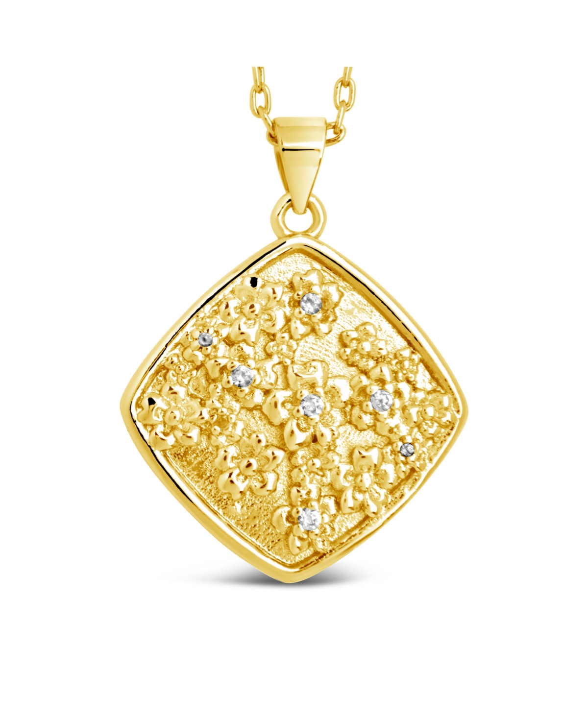 Sterling ForeverTone or Silver-Tone Cubic Zirconia Detail Flower Ophelia Pendant Necklace - Gold