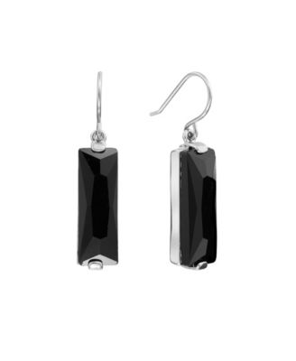 Rectangular Crystal Drop Earrings in Silver-Plate