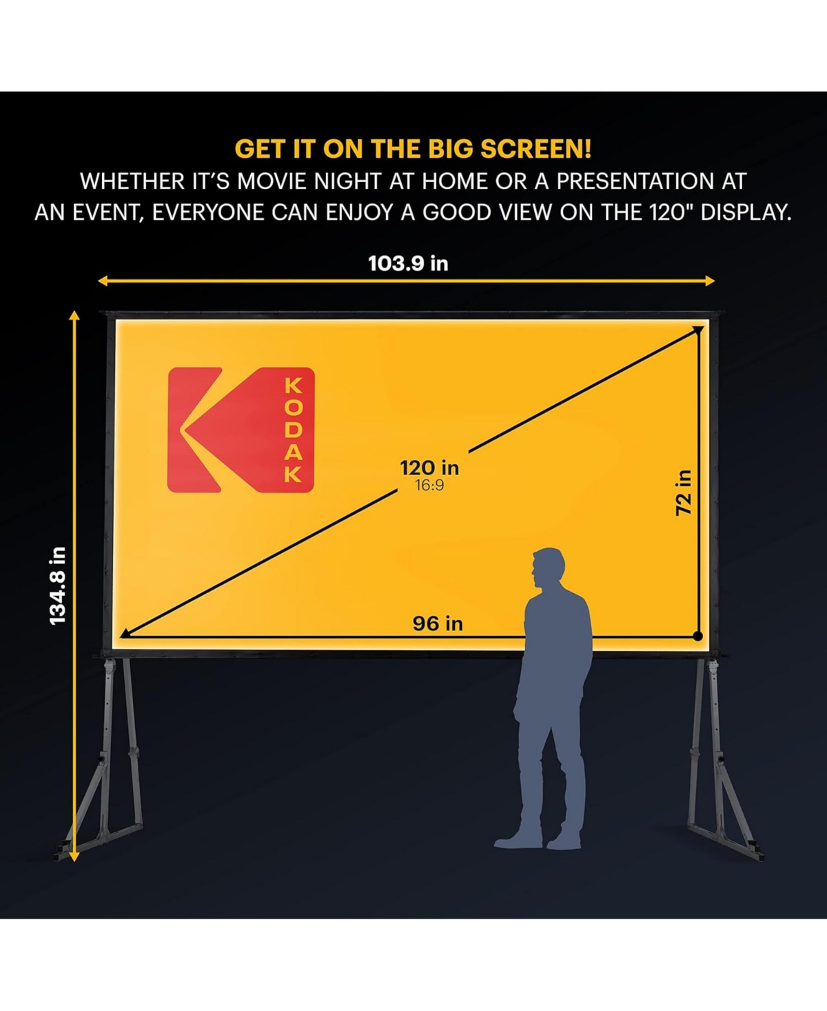 Kodak Projector Screen w/Stand, Fast Fold Front Projection Screen