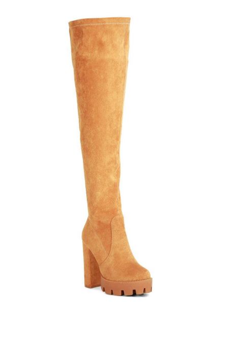Женские ботинки London Rag Maple faux suede Over the Knee, цвет: Бежевый / Хаки