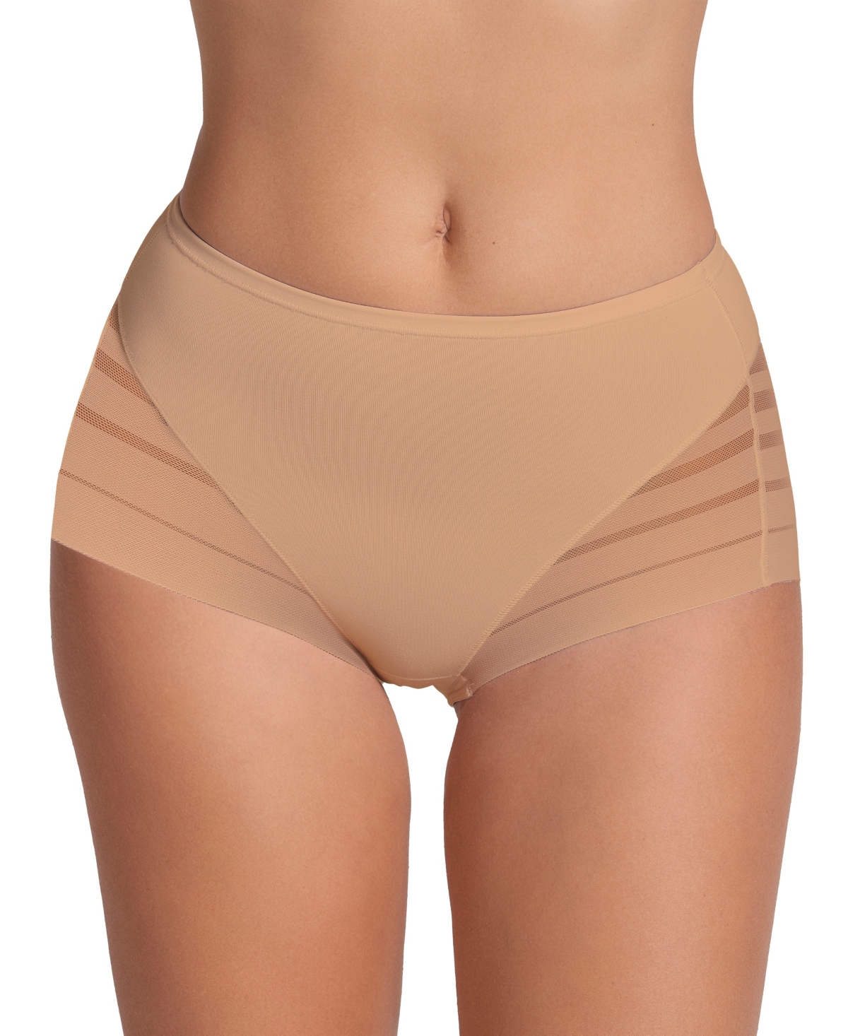 Shop Leonisa Women's Lace Stripe Undetectable Classic Shaper Panty In Golden Beige