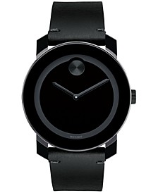 Men's Swiss Bold Black Leather Strap Watch 42mm 3600306