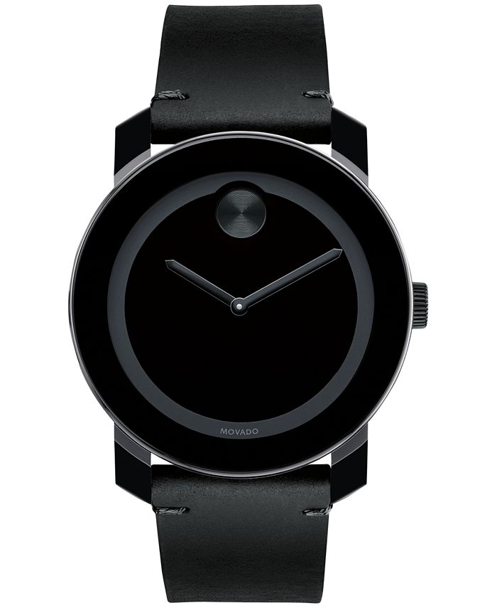 Movado 'Bold' Leather Strap Watch, 42mm Grey/ Black