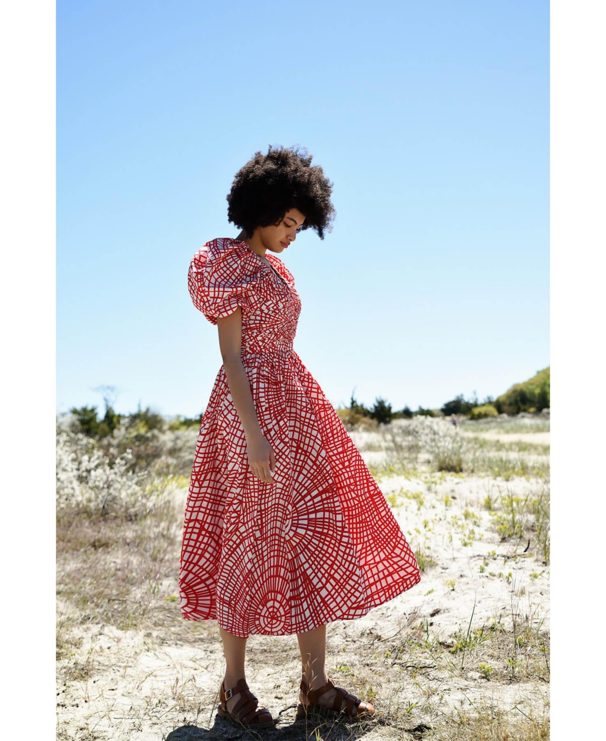 Jessie Zhao New York Red Gingham Taffeta Midi Dress - Red and white